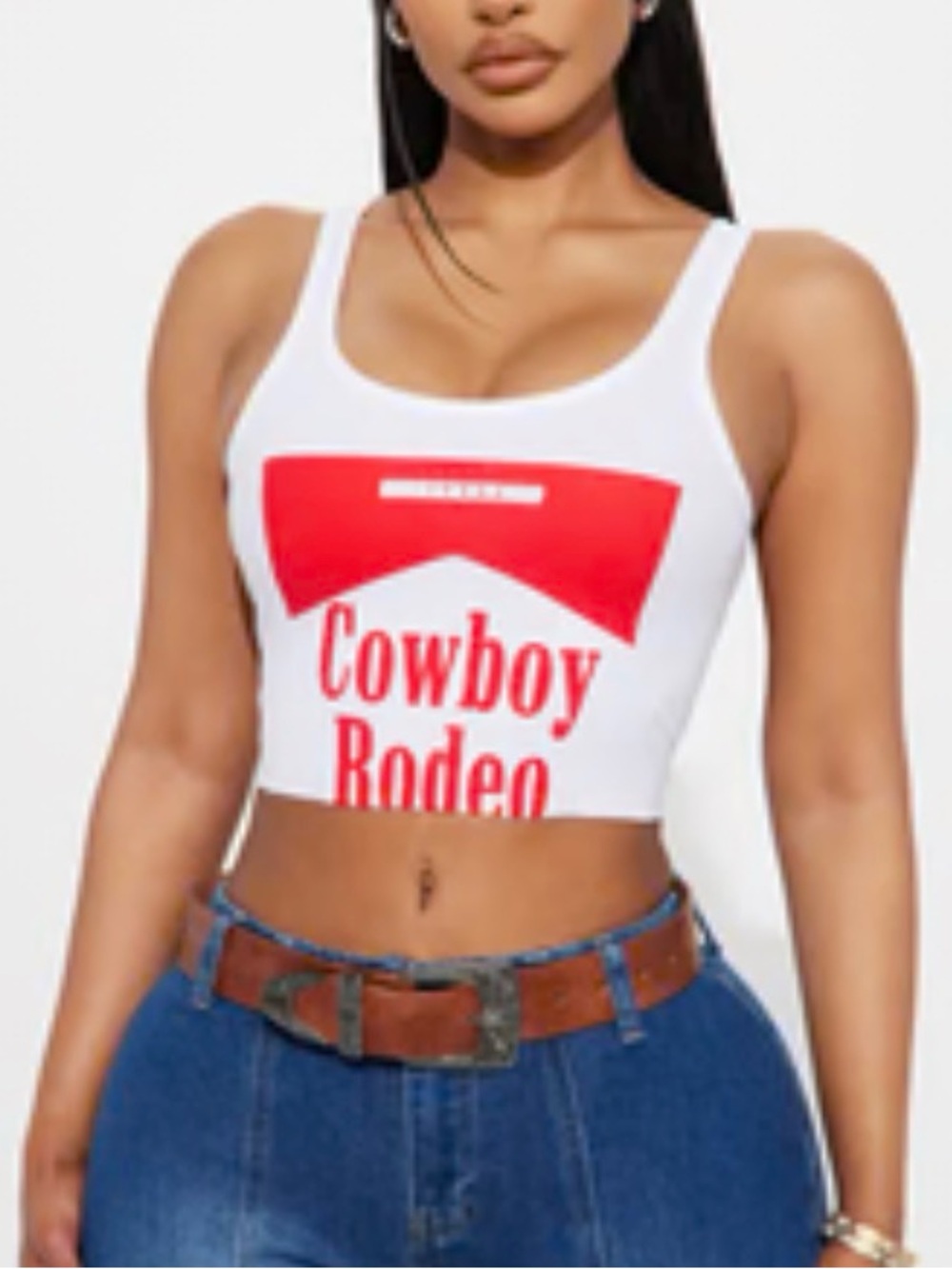 Fashion Nova White Cowboy Rodeo ribbed cropped tank size M